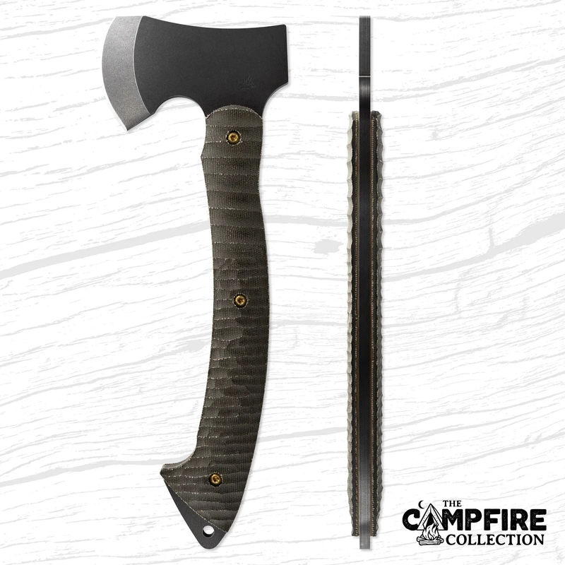 Toor Knives Camp Axe Tumbled Black Oxide Blade with Forest Green Canvas Micarta Handles/ Dark Earth G10 Liners