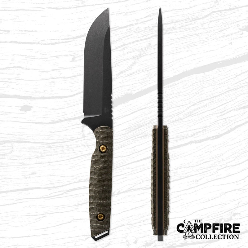 Toor Knives Field 2.0 Fixed Blade/ Black Oxide Drop Point Blade with Forest Green Canvas Micarta Handles/ Dark Earth G10 Liners