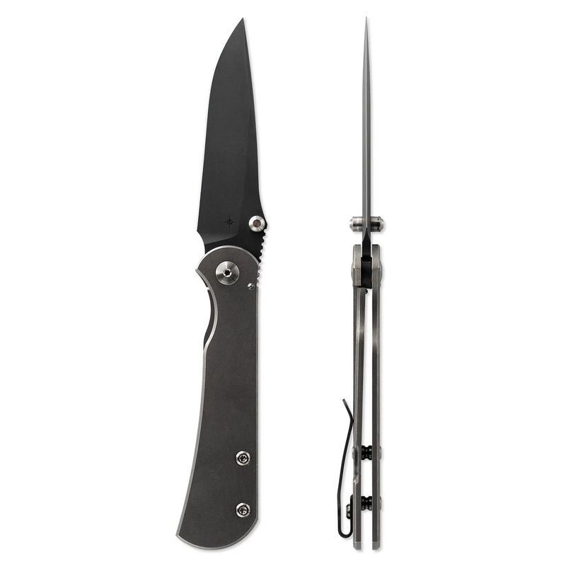 Toor Knives Merchant 2.0 -FL35S Frame Lock Folder Black Oxide Blade with Stone Titanium Handles