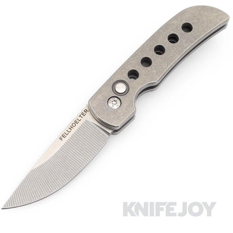 Fellhoelter Ridgeline Auto Knife Engraved Magnacut Blade with Speed Hole Engraved Titanium Scales