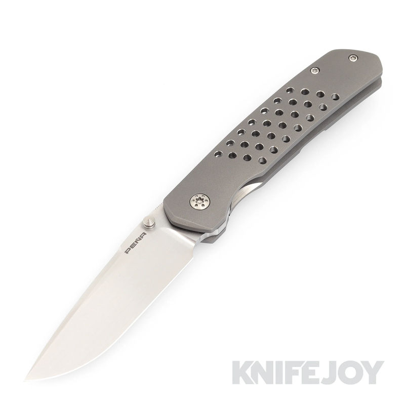 Enrique Pena Custom Victoria  Front Flipper Victoria Satin Blade with Speed Hole Engraved Titanium Handles/ Mokuti Clip