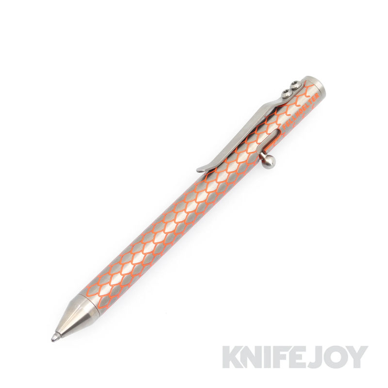 Fellhoelter/ Captain Axel Tibolt Engraved Orange Dragon Cerakote Titanium Pen