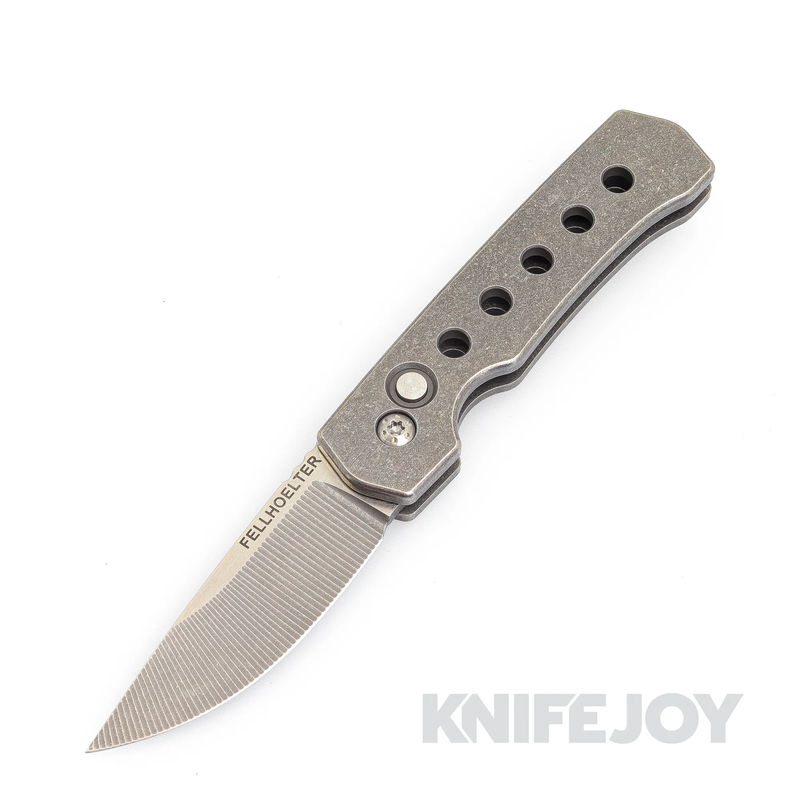 Fellhoelter Ridgeline Auto Knife Engraved Magnacut Blade with Speed Hole Engraved Titanium Scales