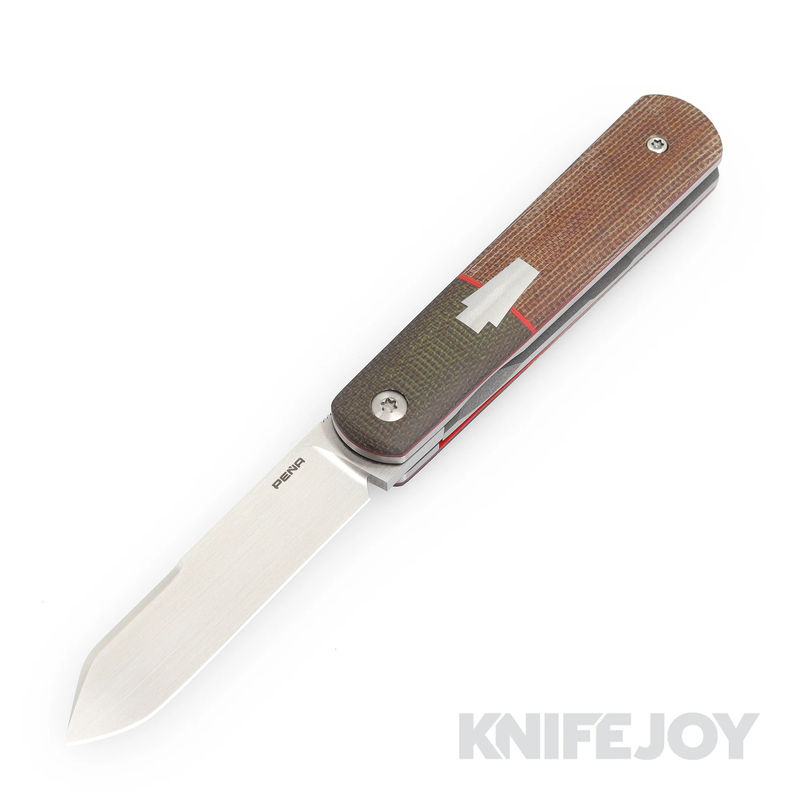 Enrique Pena Custom Front Flipper Barlow with Brown/ Green Canvas Micarta Handles
