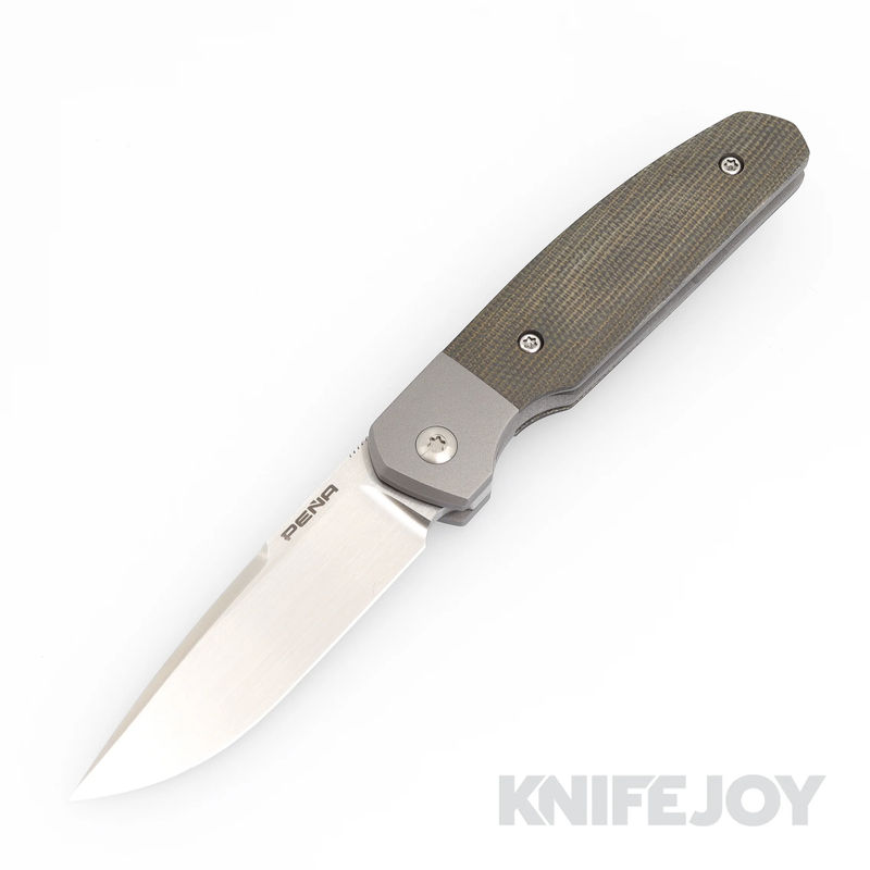 Enrique Pena Custom Front Flipper Caballero with Green Canvas Micarta and Mokuti Clip