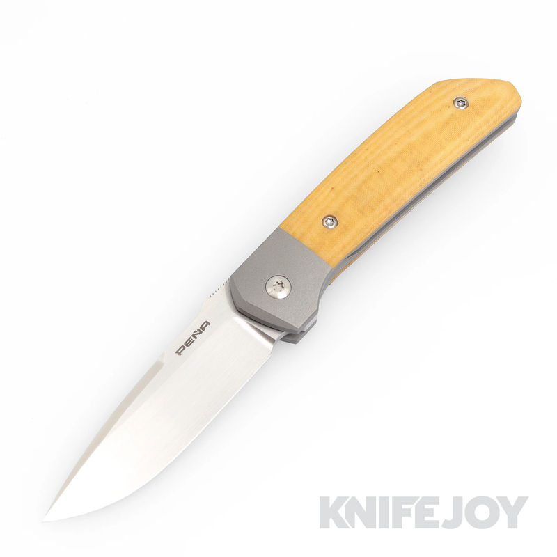 Enrique Pena Custom Front Flipper Mula with Brown Canvas Micarta and Mokuti Clip