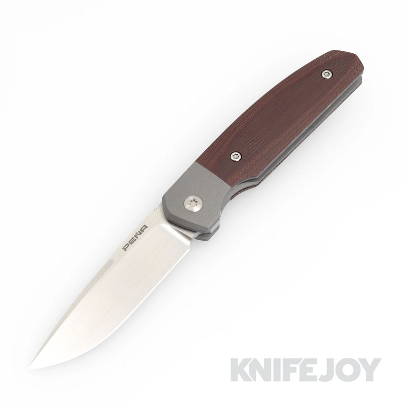 Enrique Pena Custom Front Flipper Caballero with Brown Canvas Micarta and Plain Ti Clip