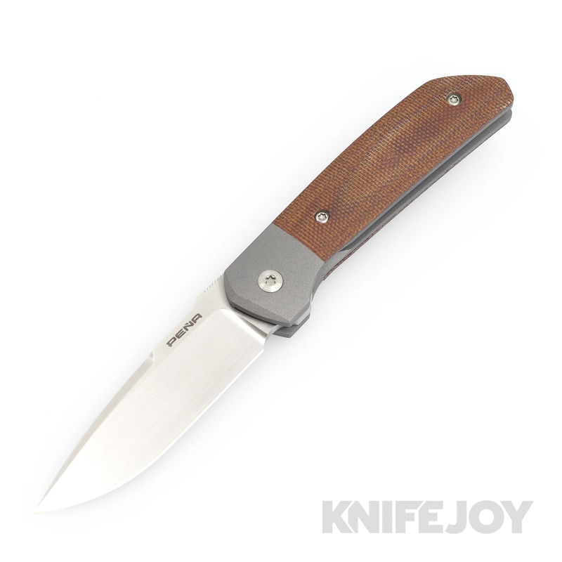 Enrique Pena Custom Front Flipper Mula with Brown Canvas Micarta and Plain Ti Clip