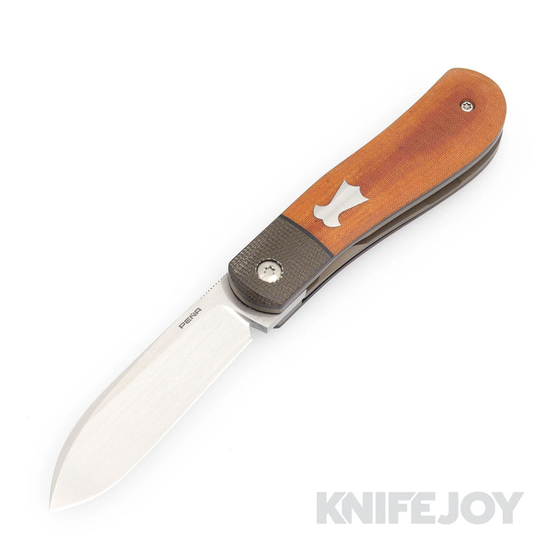 Enrique Pena Custom Front Flipper Dogleg Jack with Brown/ Green Canvas Micarta Handles