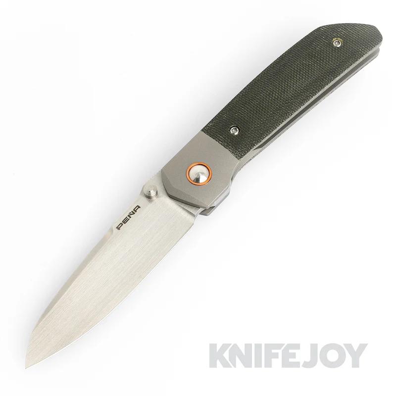 Enrique Pena Custom Front Flipper Mula Sheepsfoot Blade Green Micarta Handles/ Copper Collar/ Zircuti Clip