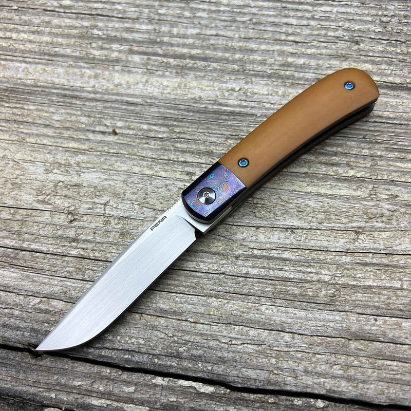 Enrique Pena Custom Front Flipper Trapper Mokuti Bolsters/Clip with Micarta Handles