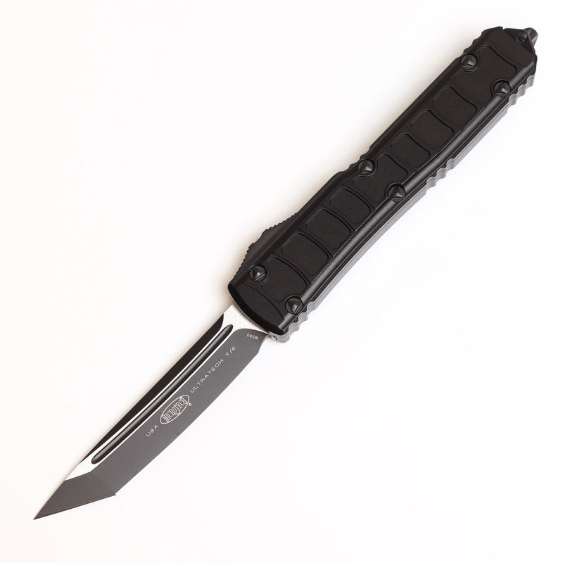 MICROTECH 123II-1TS Ultratech II OTF Auto Signature Series Black Tactical Tanto Blade with Black Aluminum Handles