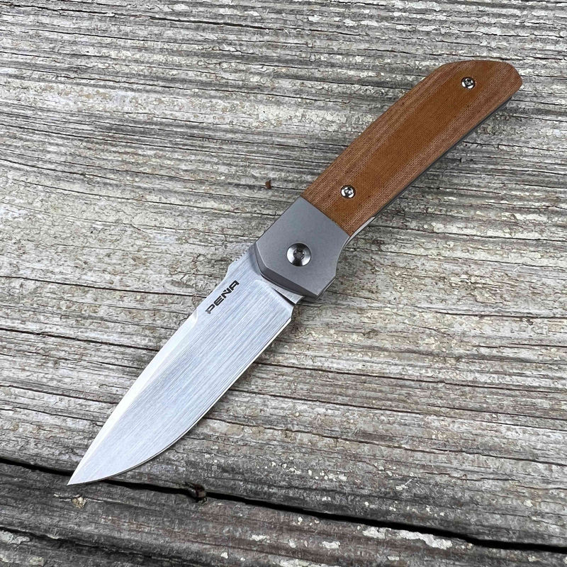 Enrique Pena Custom Front Flipper Mula Brown Micarta and Mokuti Clip