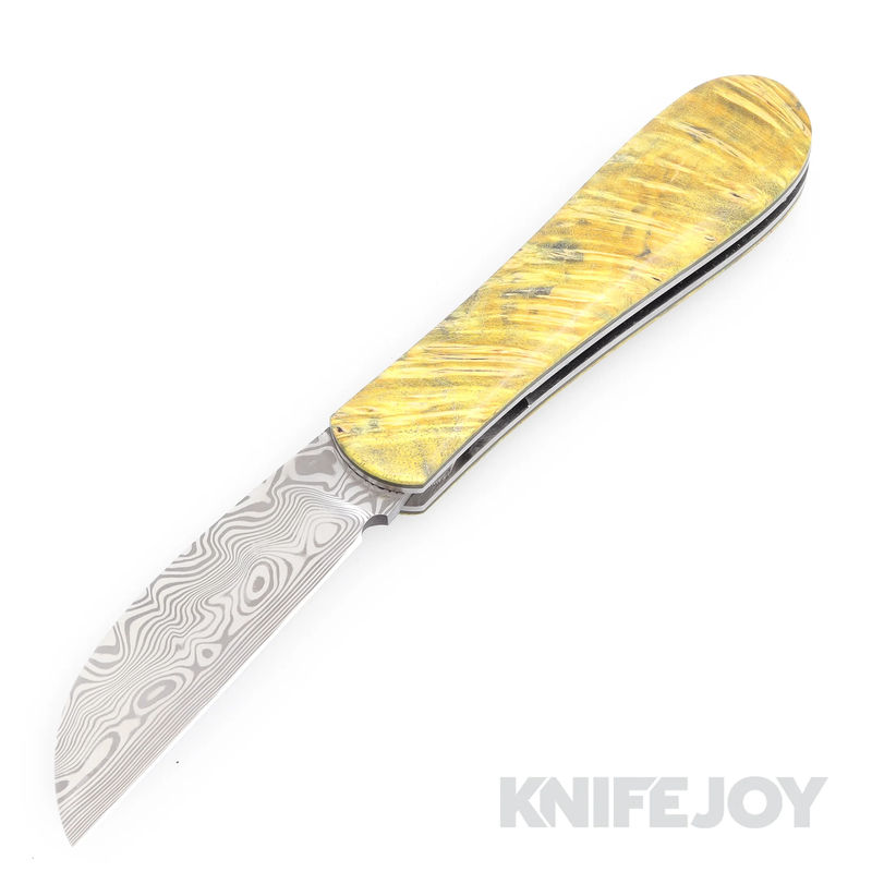 Tinus Stone STONE180 Medium Companion Slipjoint Vinland Pattern Damasteel Blade with Dyed Maple Burl Handles/ OD Green Liners