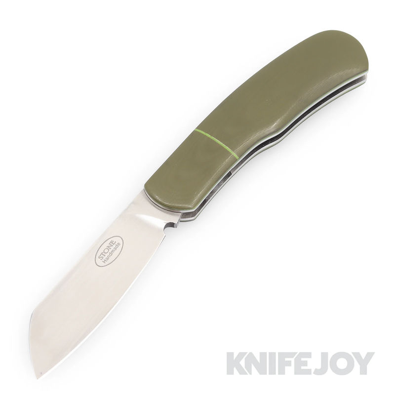 Tinus Stone STONE175 Gunstock Slipjoint Plain Blade with OD Green G10 Matte Finish Handles/ Green Liners and Dividers