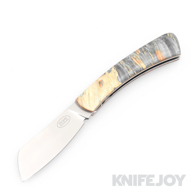Tinus Stone STONE150 Cleaver Slipjoint with Blue Dyed Maple Scales/ Orange Liners
