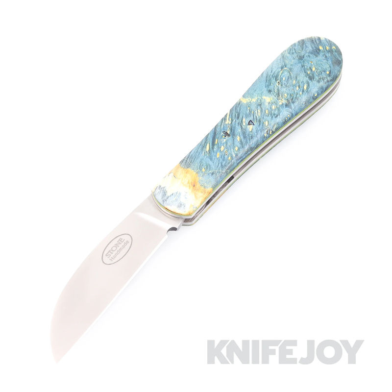 Tinus Stone STONE147 Small Companion Slipjoint with Blue Dyed Maple Scales/ Green Liners