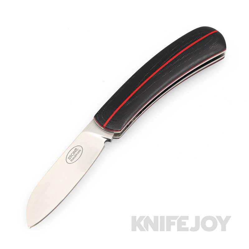 Tinus Stone STONE164 Drop Point Slipjoint with Black G10/ Red Stripe Scales/ Red Liners