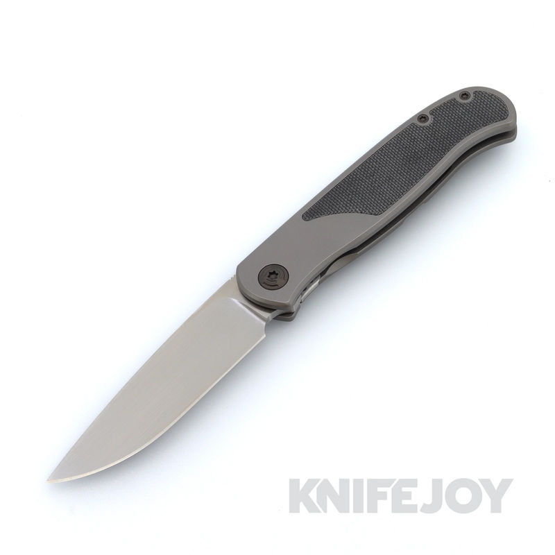 Trevor Burger Custom Knives TBC-ATLAS41 Atlas SFL Drop Point Satin Blade with Gray Canvas Micarta Inlay Titanium Handles and Titanium Hardware