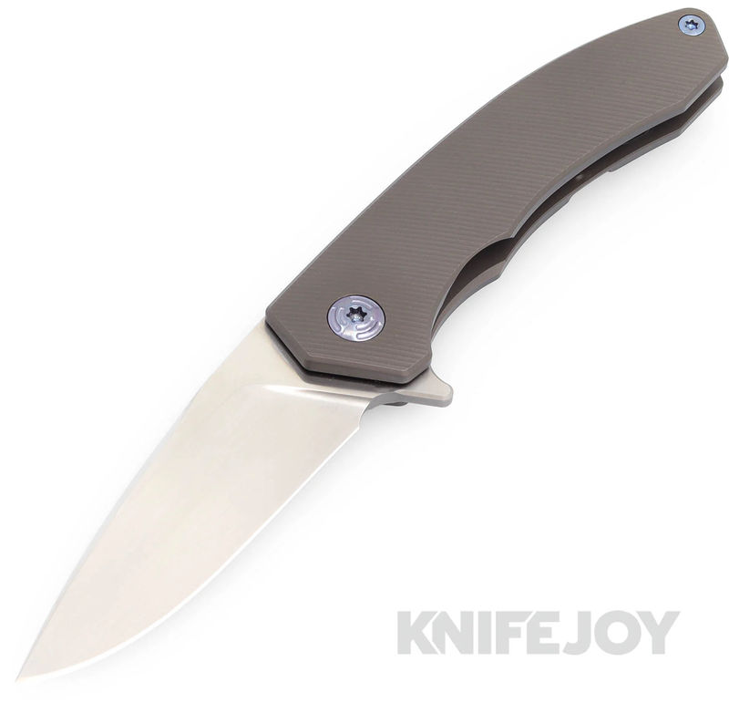 Trevor Burger Custom Knives TBC-DAKARMINI15 DAKAR Mini Flipper Folder Plain Satin Blade with Full Titanium Handles/ Blue Hardware and Clip