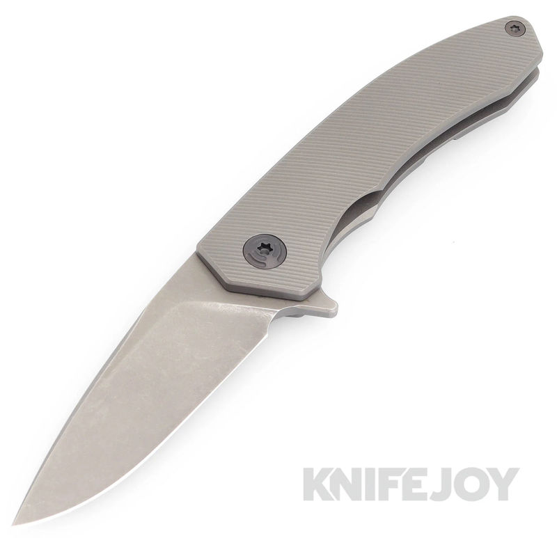 Trevor Burger Custom Knives TBC-DAKARMINI11 DAKAR Mini Flipper Folder Plain Stonewash Blade with Full Titanium Handles/ Black Hardware and Clip