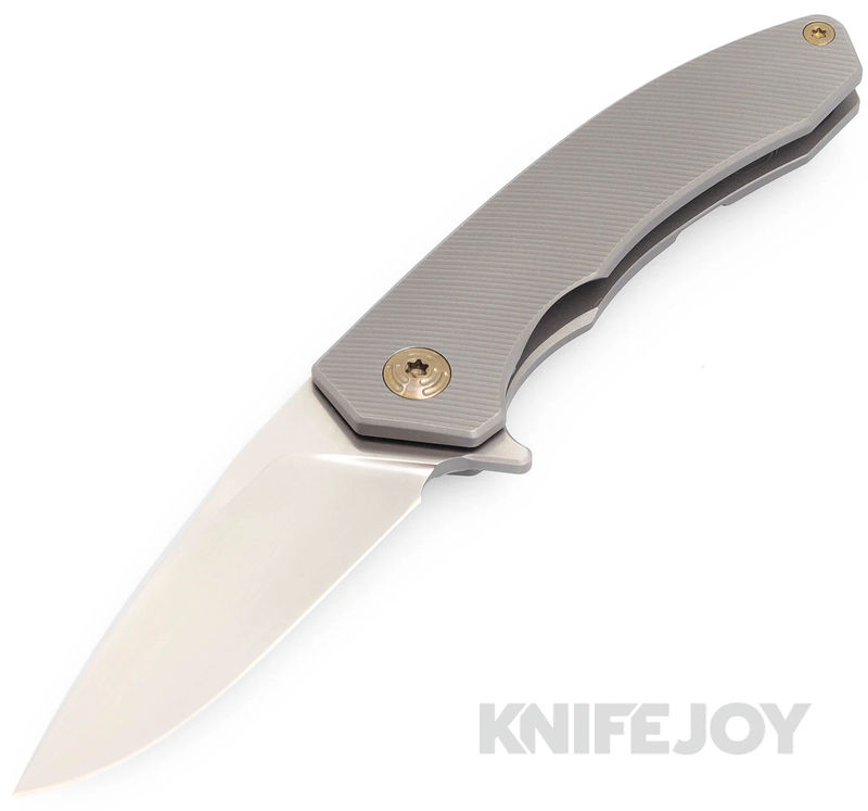 Trevor Burger Custom Knives TBC-DAKARMINI12 DAKAR Mini Flipper Folder Plain Satin Blade with Full Titanium Handles/ Bronze Hardware and Clip