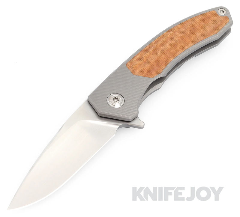 Trevor Burger Custom Knives TBC-DAKARMINI08 DAKAR MINI Flipper Folder Plain Satin Blade with Brown Micarta Inlay/ Titanium Handles/ Plain Hardware and Clip