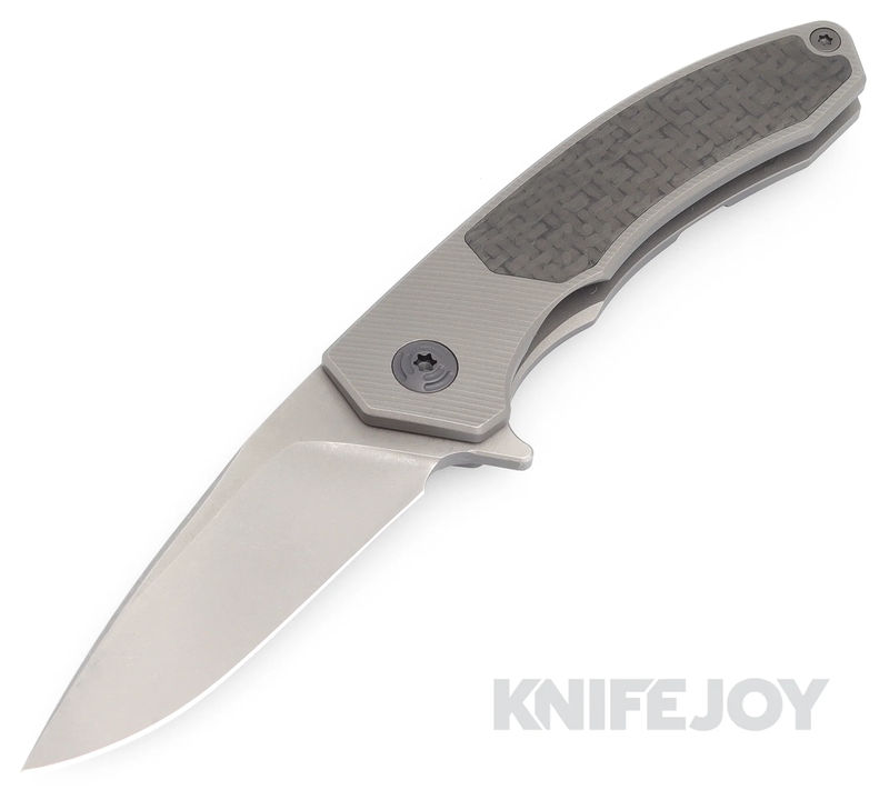 Trevor Burger Custom Knives TBC-DAKARMINI05 DAKAR Mini Flipper Folder Plain Stonewash Blade with Fat Carbon Fiber Inlay/ Titanium Handles/ Black Hardware and Clip