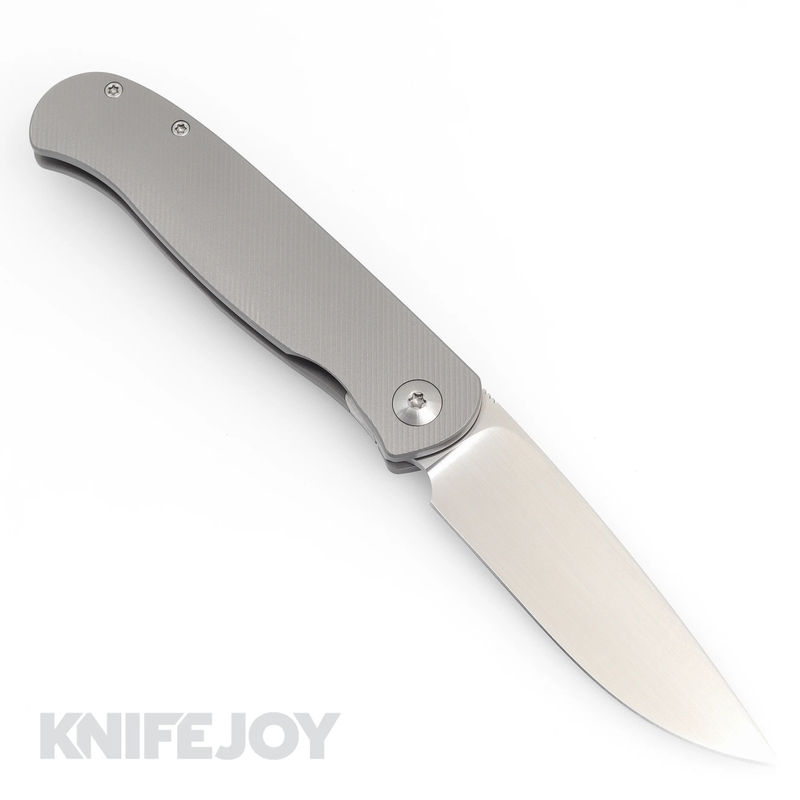 Trevor Burger Custom Knives TBC-ATLAS39 Atlas LEFTY CFL Drop Point Satin Blade with Contoured Titanium Handles/ Satin Hardware