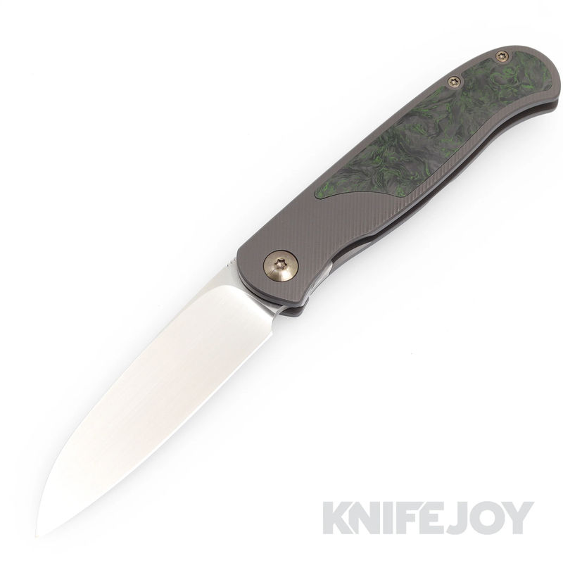 Trevor Burger Custom Knives TBC-ATLAS38 Atlas CFL Wharncliffe Satin Blade with Fat Carbon Dark Matter Inlay/ Contoured Titanium Handles/ Bronze Hardware