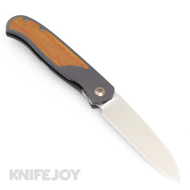 Trevor Burger Custom Knives TBC-ATLAS35 Atlas LEFTY CFL Wharncliffe Satin Blade with Micarta Inlay/ Contoured Dark Titanium Handles/ Bronze Hardware
