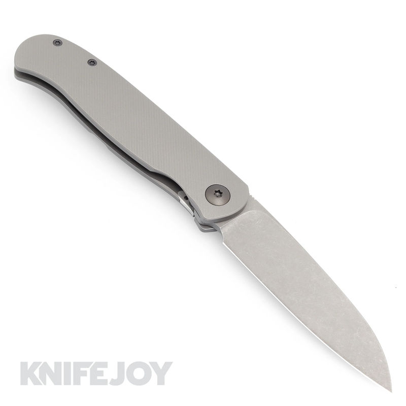 Trevor Burger Custom Knives TBC-ATLAS30 Atlas LEFTY CFL Wharncliffe Acidwash Blade with Contoured Titanium Handles/ PVD Hardware