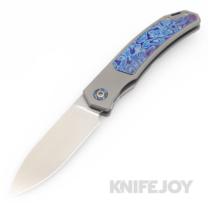 Trevor Burger Custom Knives TBC-URBANXL24 M390 Satin Plain Blade with Dressed Black Timascus Inlay Handles