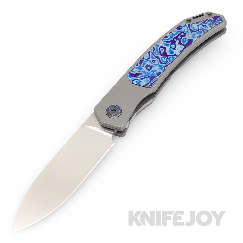 Trevor Burger Custom Knives TBC-URBANXL23 M390 Satin Plain Blade with Dressed Black Timascus Inlay Handles/ PVD Hardware