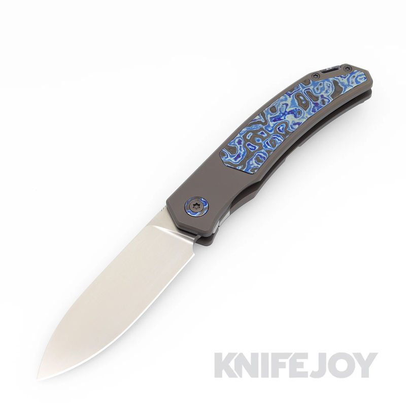 Trevor Burger Custom Knives TBC-URBANXL20 M390 Satin Plain Blade with Dressed Black Timascus Inlay Handles