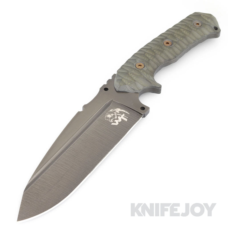 Wander Tactical WT223 Smilodon Raw D2 Blade Finish with Green Grooved Micarta Handles