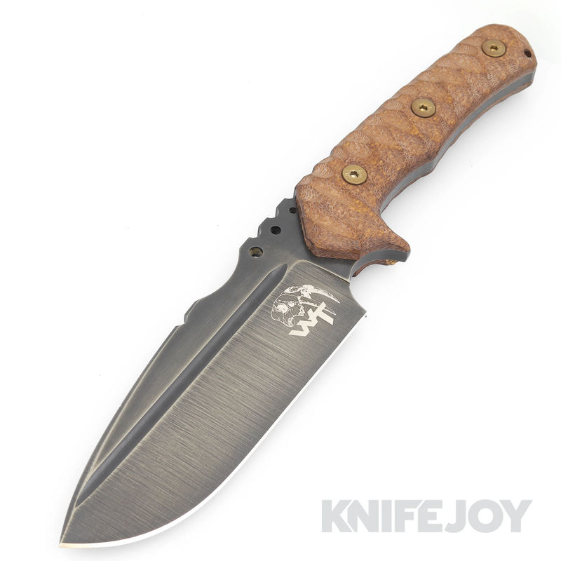Wander Tactical WT222 Uro Tactical Fixed Blade D2 Raw Finish Blade with Brown Micarta Handles