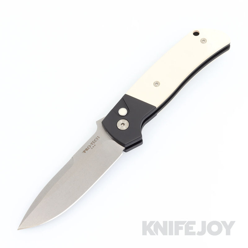 Pro-tech Knives PTBT2751 Auto Terzuola ATCF Stonewash Magnacut Blade with "Tuxedo" Black/ Ivory Micarta Handle/ 3D Ti Clip