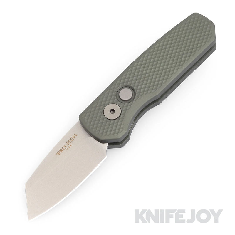 Pro-tech Knives PTR5405-GREEN Auto Runt 5 Stonewash Reverse Tanto Magnacut Blade with Textured Green Aluminum Handles