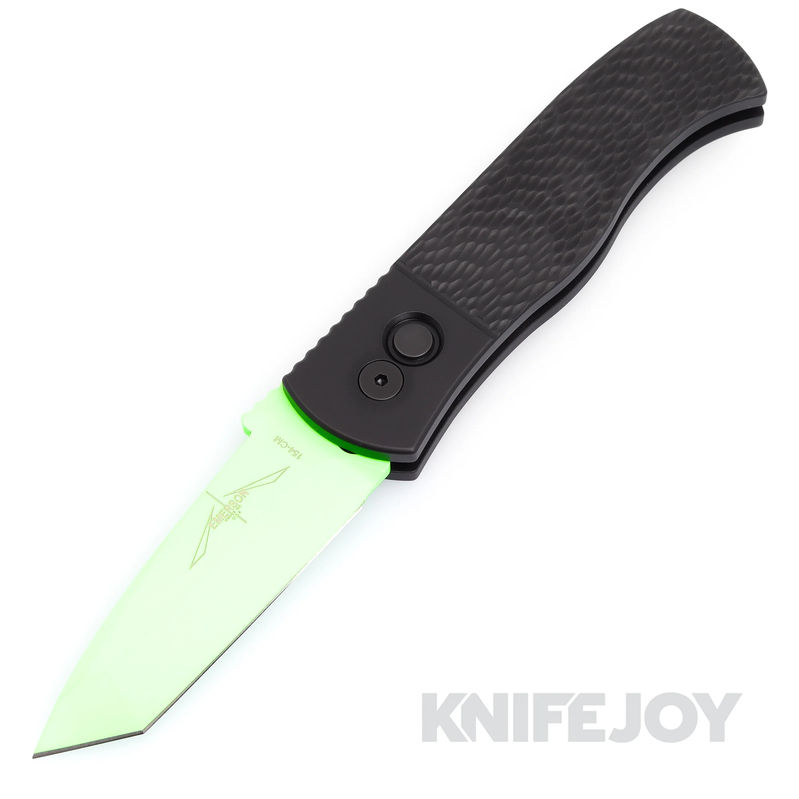 Pro-tech Knives CQC7 USN Special Emerson Auto Green Cerakote Tanto Blade with Black "Jigged" Textured Handles
