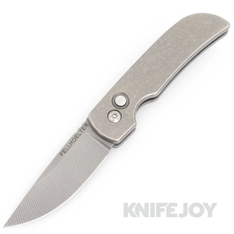 Fellhoelter Ridgeline Auto Knife Engraved Magnacut Blade with Smooth Scale Titanium Scales