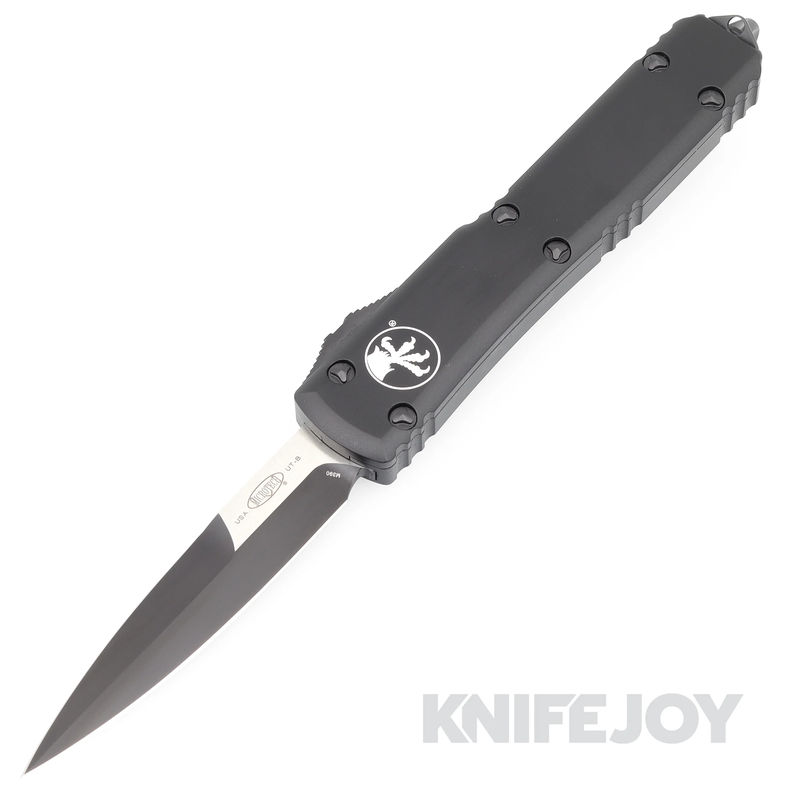 MICROTECH 120-1T Ultratech OTF Auto Tactical Bayonet Grind Black Blade with Black Aluminum Handles
