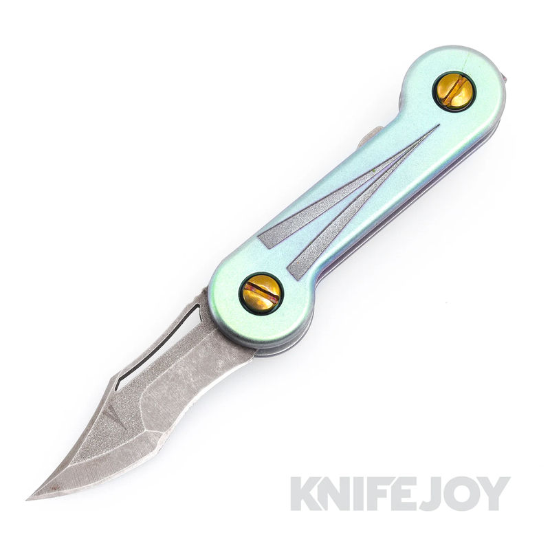 Vandermeulen Bladeworks Custom KeyBar Knife Engraved/ Logo with Green/ Purple Anodized Titanium