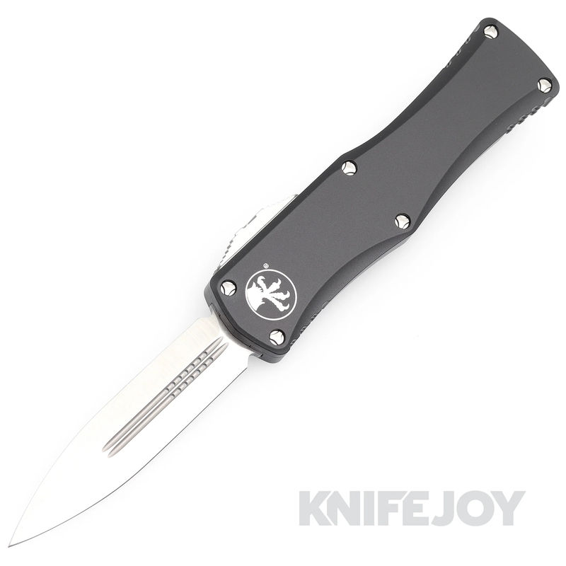 MICROTECH 702-4 Hera Auto OTF Double Edge Satin Standard Blade with Black Aluminum Handles