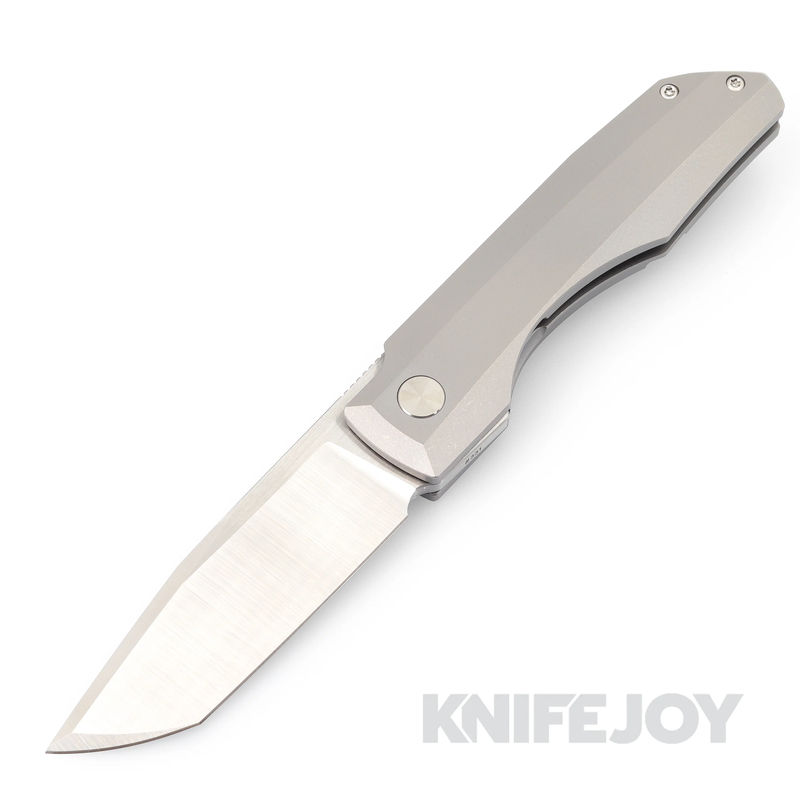 Vero Engineering Impulse Belt Satin Tanto Blade Frame Lock Flipper with Stonewash Titanium Handles