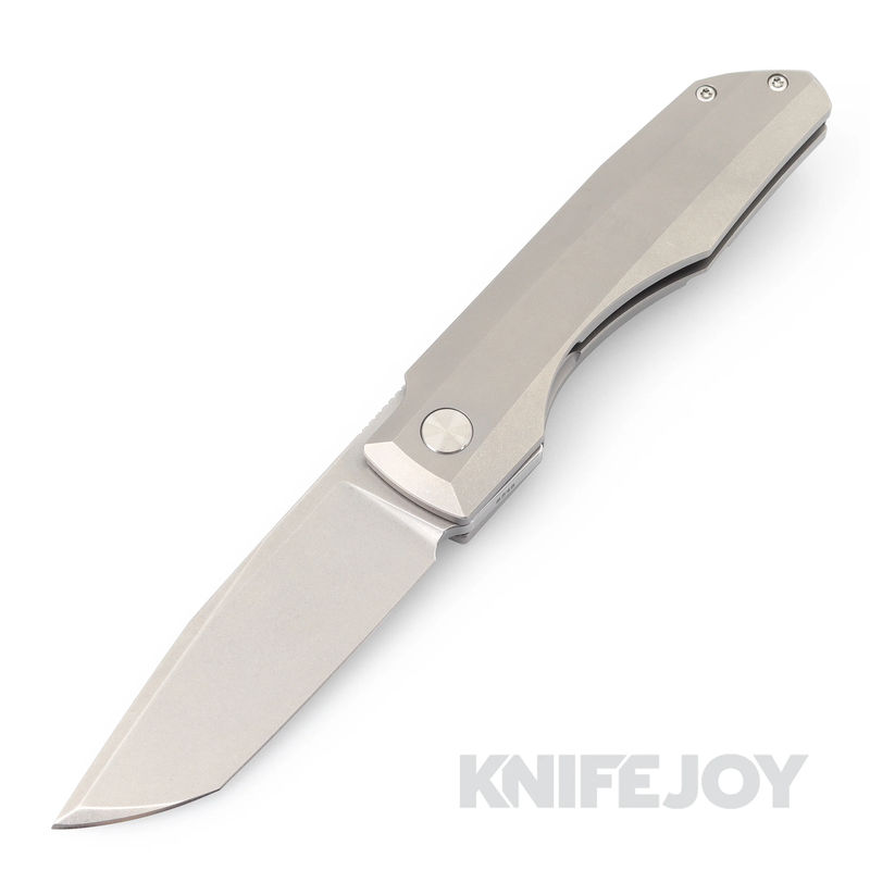 Vero Engineering Impulse Stonewash Tanto Blade Frame Lock Flipper with Stonewash Titanium Handles