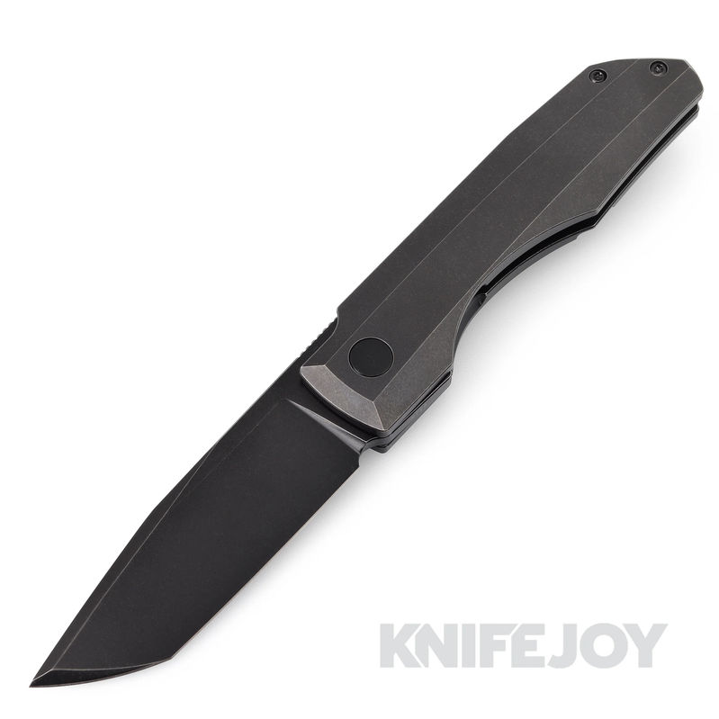 Vero Engineering Impulse Blackwash Tanto Blade Frame Lock Flipper with Blackwash Titanium Handles