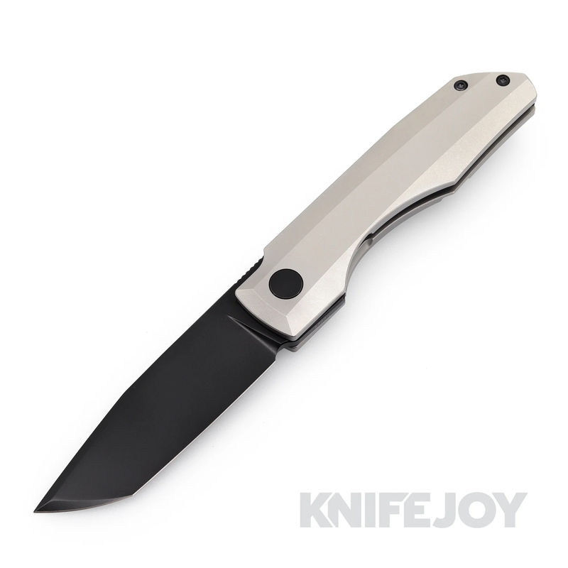 Vero Engineering Impulse Mini DLC Tanto Blade Frame Lock Flipper with Stonewash Titanium Handles