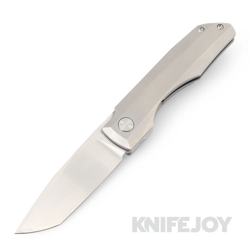 Vero Engineering Impulse Mini Hand Rubbed Satin Tanto Blade Frame Lock Flipper with Stonewash Titanium Handles