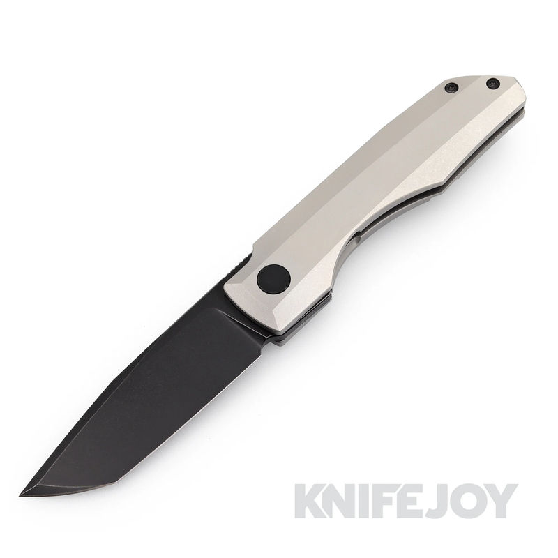 Vero Engineering Impulse Mini Blackwash Tanto Blade Frame LocK Flipper with Stonewash Titanium Handles